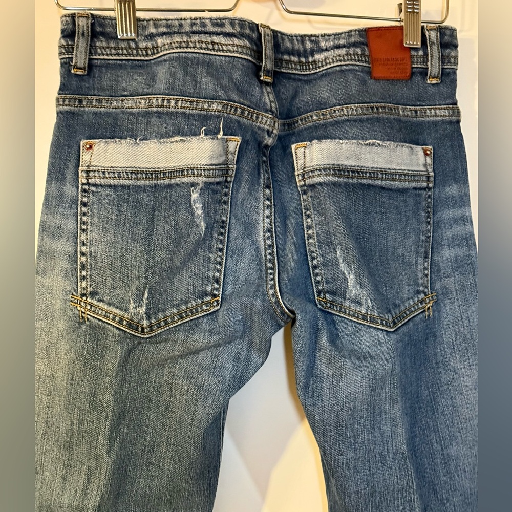 Zara Basic Denim Jeans Distressed Embroidered Flo… - image 2